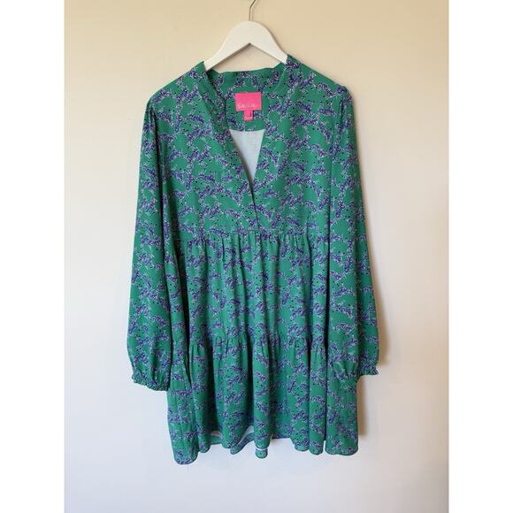 Lilly Pulitzer Winona Stretch Beautiful Dress Green Blue Zebras VNeck Statement - Picture 2 of 15